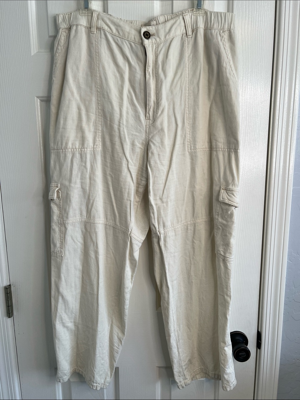 Pilcro Slim Linen Blend Beach Cargo Pants cream XL - Picture 3 of 11